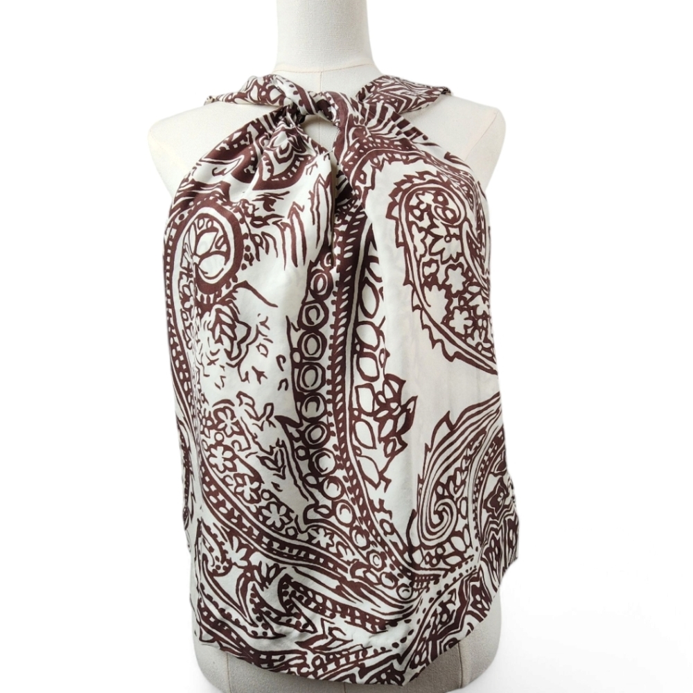 Joie Women's Brown and White Malta Rosewood Silk Halter Top Size XS NWT
